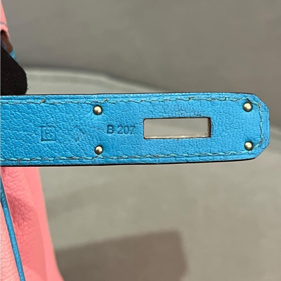 Birkin 30 Rose Confetti Bleu Azteque Chevre Bi-Color Horseshoe Bag - Picture 11 of 12